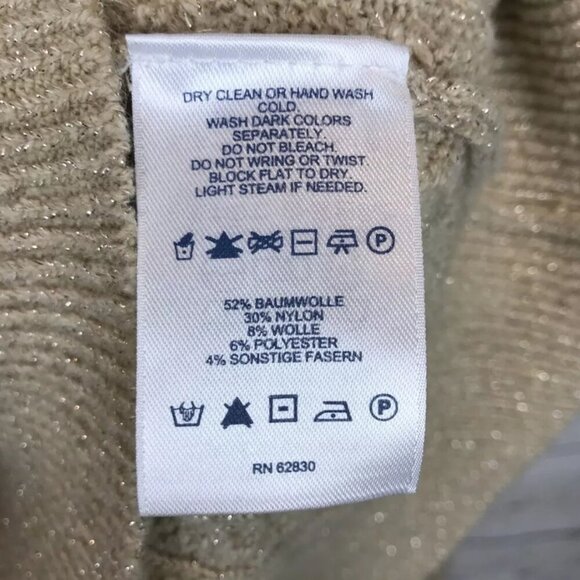 Lands End Metallic Cable Knit V-Neck Sweater Women’s M Gold Long Sleeve Pullover - Picture 7 of 7